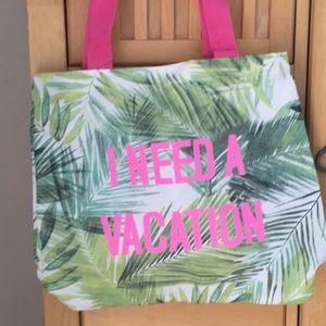 I Love Jewelry palm leaf and pink tote